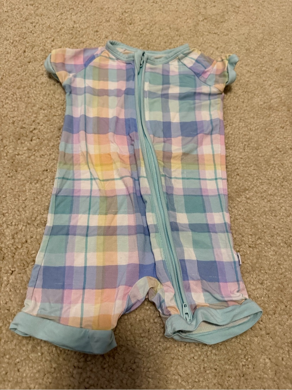 Little Sleepy Head Pastel Plaid Baby Romper - Zip Front